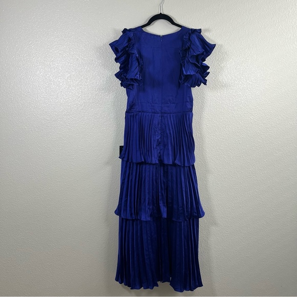 NWT Lulus Stunning Desire Cobalt Blue Satin Pleated Tiered Midi Dress MD - Picture 7 of 8